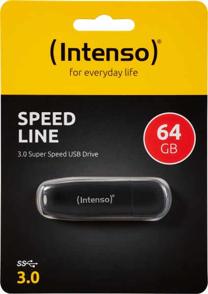 Clé Intenso USB 3.0 64 Go, Speed Line, noir type A, (R) 70 Mo/s, blister de vente au détail