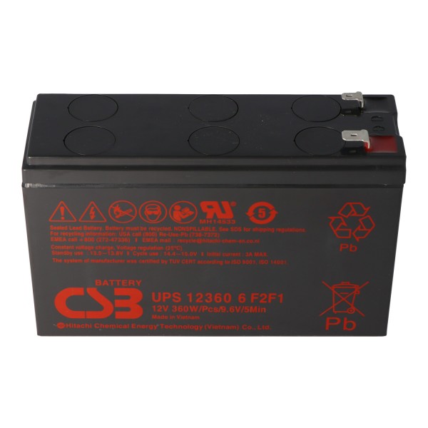 CSB-UPS123606 Batterie d'accumulateurs au plomb 12A AGM 360Ah, 151x51x98,3mm faston 4,8 / 6,3mm, courant élevé