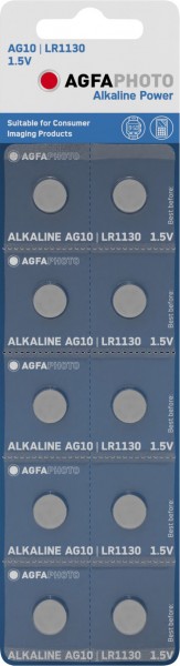 Agfaphoto Pile alcaline, pile bouton, LR54, V10GA, alimentation 1,5 V, blister de vente au détail (paquet de 10)