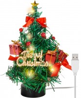 Mini sapin de Noël LED Goobay - avec décorations de Noël, 15 micro-LED en blanc chaud (2700 K) et câble USB 75 cm, hauteur environ 22 cm