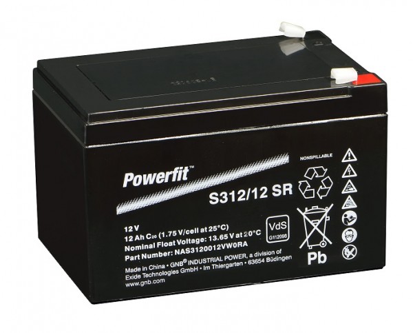 Batterie Exide Powerfit S312 / 12SR au plomb avec Faston 6.3mm 12V, 12000mAh