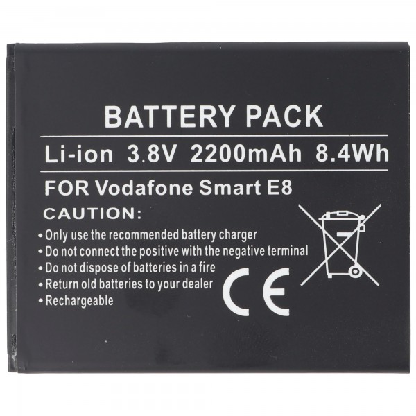 Batterie pour Vodafone Smart E8, Li-ion, 3.8V, 2200mAh, 8.4Wh