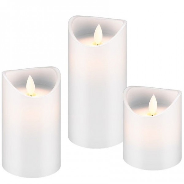 Ensemble de 3 bougies à cire véritable à LED avec lumière mobile réaliste en blanc, avec minuterie et piles