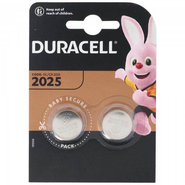 Duracell DL2025, pile au lithium 3 volts CR2025, 2 piles blister