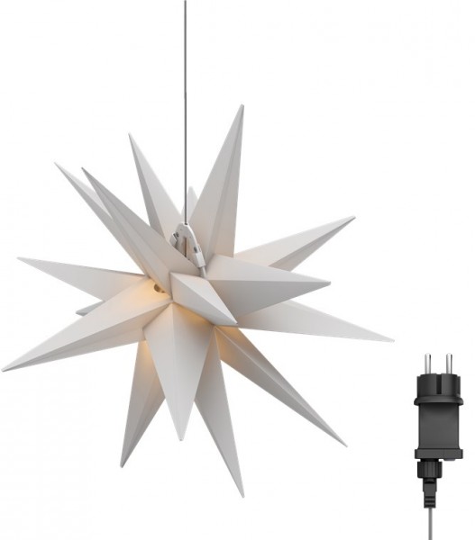 Étoile de Noël Goobay LED 3D, Ø 56 cm, transformateur extérieur 4,5 V - étoile extérieure avec minuterie et 18 points, blanc chaud (3000 K), en plastique résistant aux intempéries (IP44), câble de 9,5 m