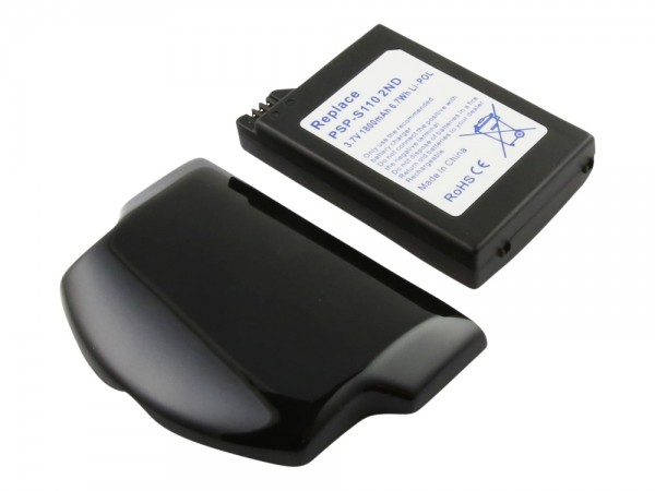 Batterie adaptée pour Sony PSP-S110, Li-Polymère, 3,7V, 1800mAh, 6,7Wh, 2ème génération - avec boîtier