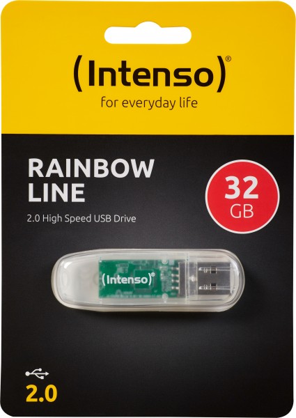 Intenso USB 2.0 Stick 32 Go, Rainbow Line, transparent (R) 28 Mo/s, (W) 6,5 Mo/s, blister de vente au détail
