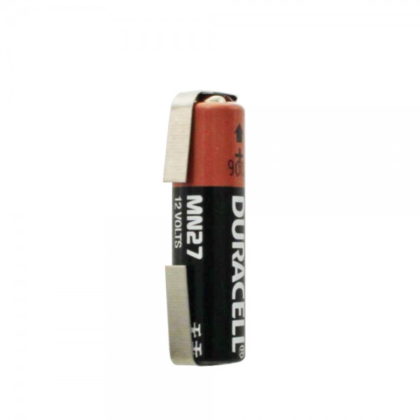 Batterie Duracell MN27, tension 12 Volts, avec cosses à souder en forme de U