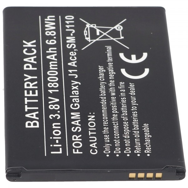 Batterie pour Samsung Galaxy J1 Ace, SM-J110, Li-ion, 3.8V, 1800mAh, 6.8Wh