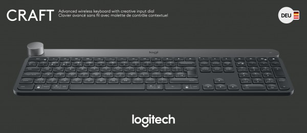 Clavier Logitech CRAFT, sans fil, Unifying, Bluetooth, noir Advanced, Creative Input Dial, DE, Vente au détail