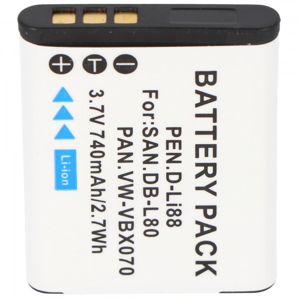 Batterie compatible pour Sanyo DB-L80, DMX-CG10, VPC-CG10, VPC-X1200