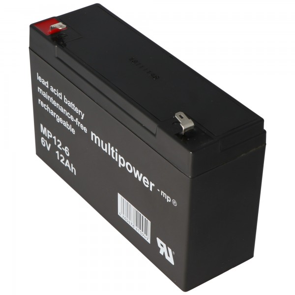 Batterie au plomb Multipower MP12-6 avec connecteur Faston de 4,8 mm 6V, 12Ah