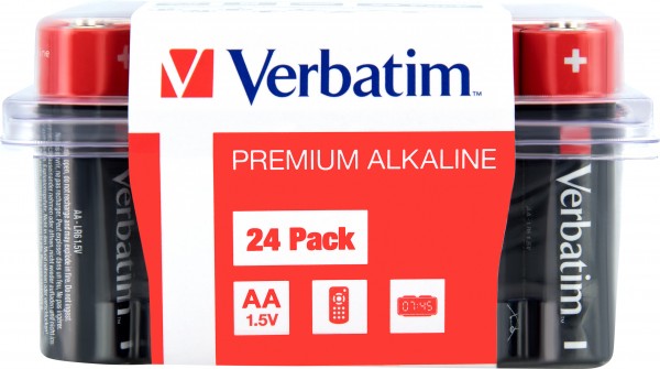 Pile alcaline Verbatim, Mignon, AA, LR06, 1,5 V Premium, boîte de vente au détail (paquet de 24)