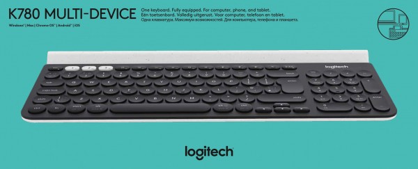 Logitech Keyboard K780, Sans fil, Unifying, Bluetooth, noir Multi-Device, DE, Vente au détail