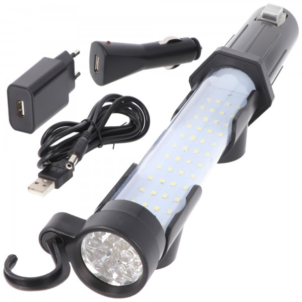 Lampe de poche professionnelle à LED avec 65 LED avec batterie et chargeur ainsi qu'un adaptateur 12V