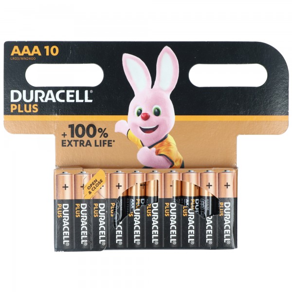 Pile alcaline Duracell, Micro, AAA, LR03, 1,5 V Plus, durée de vie supplémentaire, blister de vente au détail (paquet de 10)