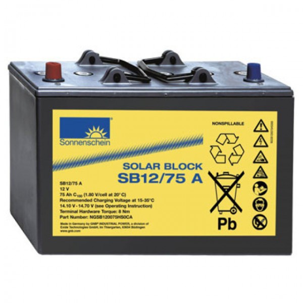 Batterie en plomb au bloc solaire SB12 / 75A Exide Sonnenschein avec A-Pole 12V, 75000mAh