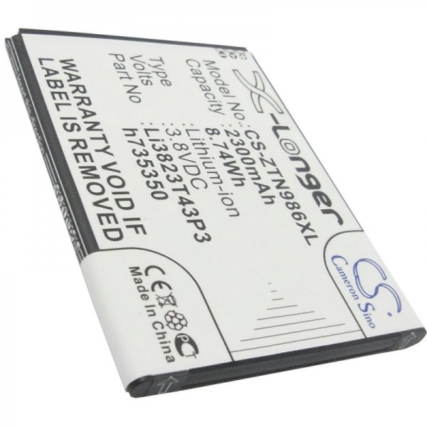 Batterie compatible pour ZTE Blade Q Maxi, Li3823T43P3h735350 3.8 Volt 2250mAh
