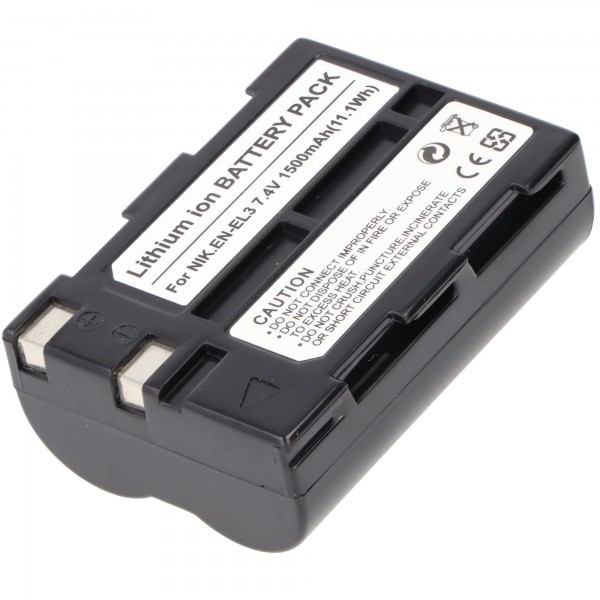Batterie adaptée pour Nikkon EN-EL3, Li-ion, 7,4V, 1500mAh, 11,1Wh