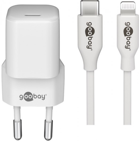 Kit de charge Goobay Lightning/USB-C™ PD (30 W) - Adaptateur secteur USB-C™ 30 W avec câble USB-C™ vers Lightning pour par exemple iPhone 12