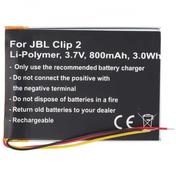 Batterie pour JBL Clip 2, Li-Polymer, 3.7V, 800mAh, 3.0Wh, intégrée, sans outil
