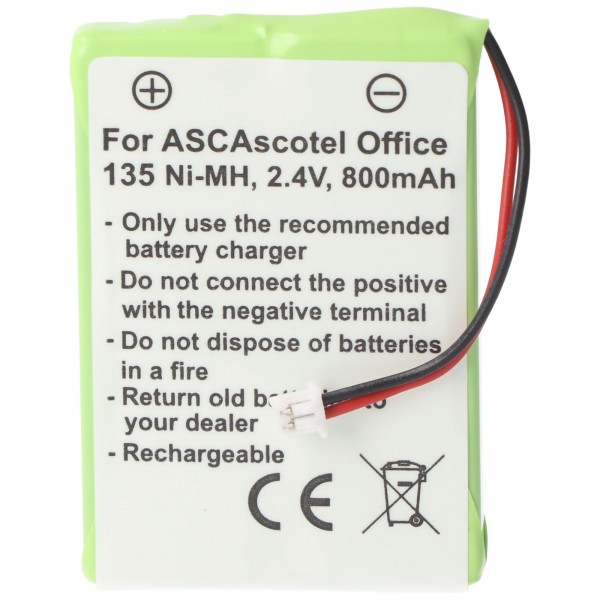 ASCOM ASCOTEL OFFICE 135 Batterie rechargeable pour batterie rechargeable de AccuCell avec 800 mAh