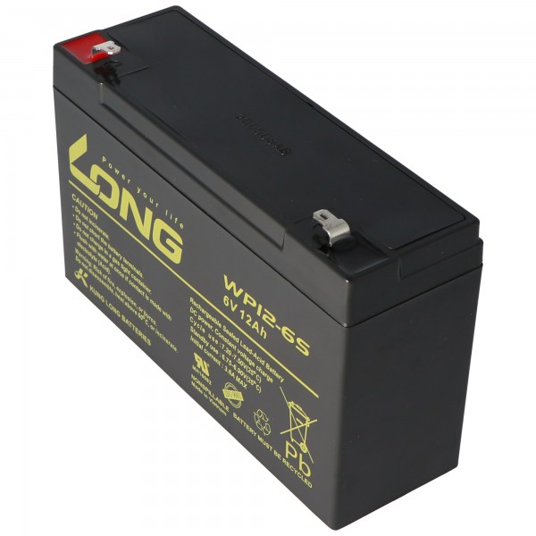 Batterie plomb Kung Long WP12-6S 6 volts 12Ah avec contact Faston 4.8mm