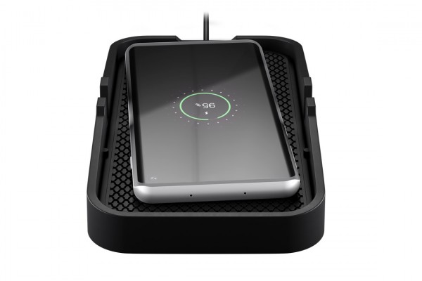 Chargeur de voiture rapide sans fil Goobay 15 W, noir - tapis de charge adapté aux smartphones et appareils avec la norme Qi