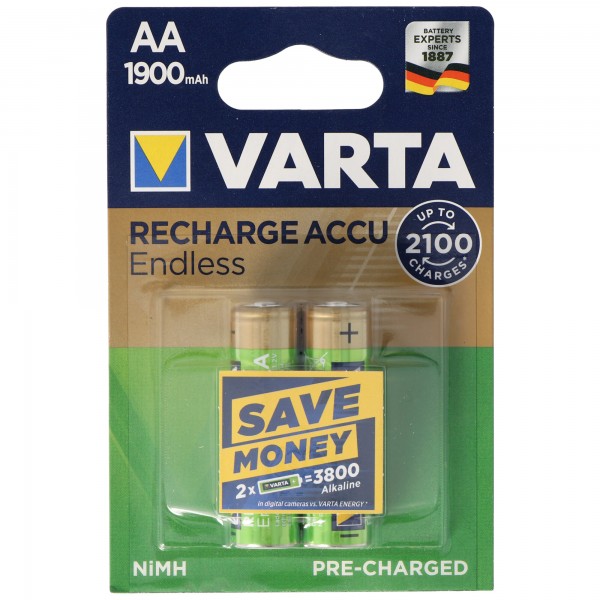 Varta Recharge Accu Endless NiMH batterie Mignon AA LR6 1900mAh, rechargeable jusqu'à 2100x
