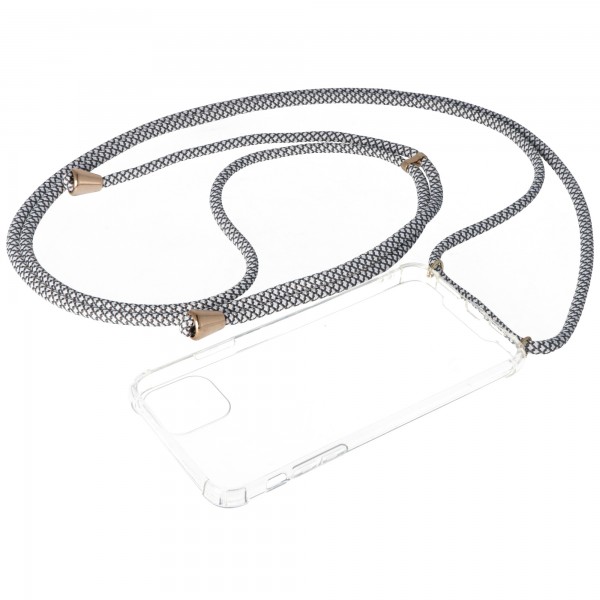Collier Housse convient pour Apple iPhone 11, couverture smartphone avec cordon gris, blanc à attacher