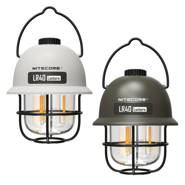 2 lampes de camping Nitecore LR40 avec batterie, 1x couleur de boîtier blanc, 1x olive
