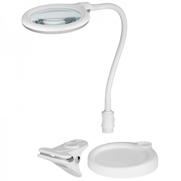 Lampe de travail à LED en tant que lampe-loupe fixe ou à serrage, 5W avec 30 LED SMD et col de cygne flexible
