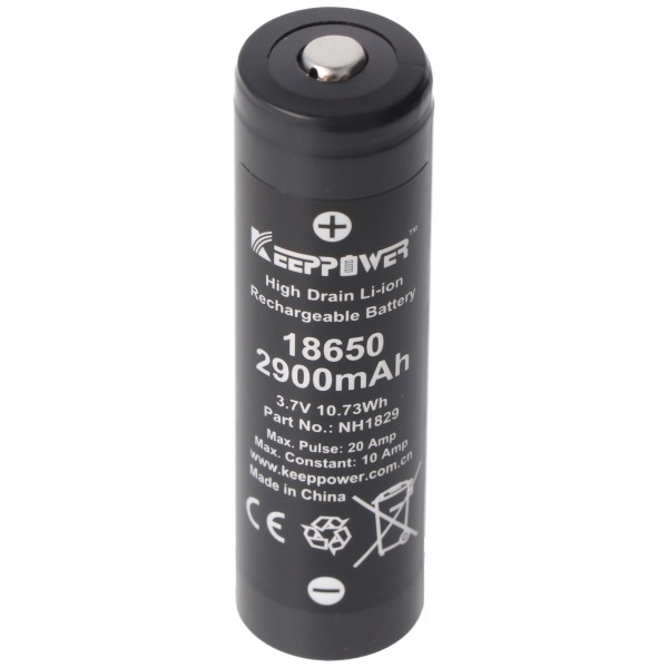Keeppower IMR18650 Batterie 2900mAh, 3.7V Li-Ion Batterie Bouton 10A Haut