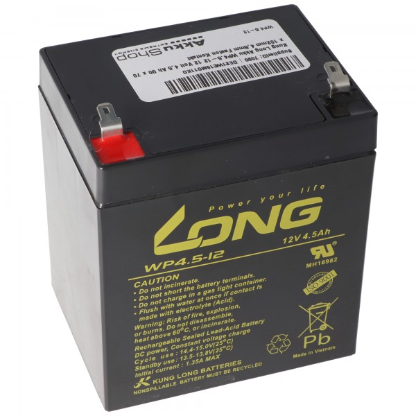 Kung Long Batterie WP4.5-12 12 Volts 4.5 Ah 90 x 70 x 102mm 4.8mm Faston Contact