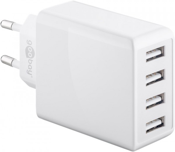 Chargeur USB 4 voies, chargeur USB multiple, 30 W, charge jusqu'à 4 appareils en même temps, blanc