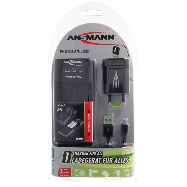 Chargeur universel Ansmann Powerline Vario avec contacts de charge coulissants pour batterie, appareil photo, caméscope, téléphone, AA, AAA