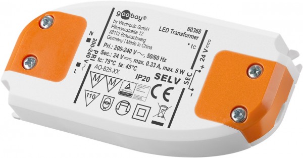 Transformateur LED Goobay 24 V/8 W - 24 V DC pour LED jusqu'à 8 W de charge totale