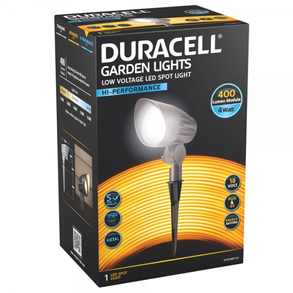 Duracell spot de jardin à LED basse tension avec max. 400 lumens, 4 watts, livraison sans l'alimentation électrique requise
