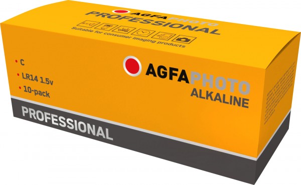 Agfaphoto pile alcaline, bébé, C, LR14, 1,5 V professionnelle, boîte de vente au détail (paquet de 10)