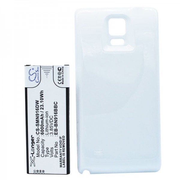 Batterie avec cache supplémentaire blanche pour batterie Galaxy Note EB-BN916BBC 6000mAh, 97,90 x 39,56 x 11,30mm