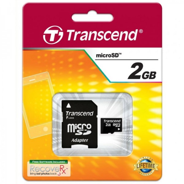 Transcend MicroSD card 2GB et adaptateur SD