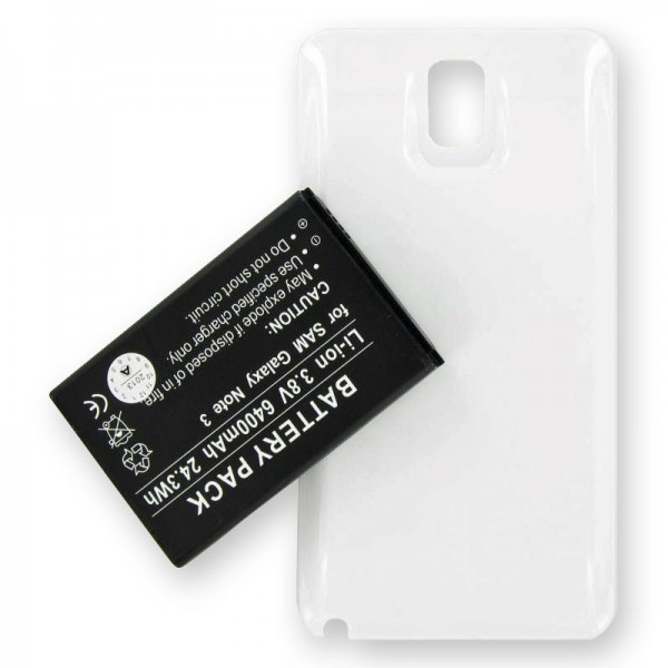Samsung Galaxy Note 3, B800BE, batterie de remplacement 6400mAh avec étui blanc et NFC