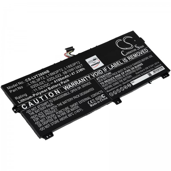 Batterie pour ordinateur portable Lenovo ThinkPad X390 Yoga 20NQS05R00, type L18L3P72 - 11,52V - 4100 mAh