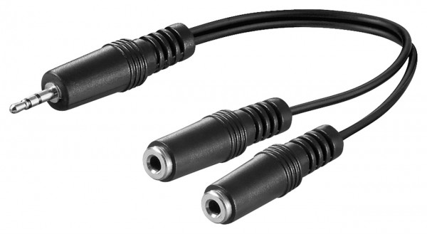 Adaptateur de câble en Y audio Goobay 3,5 mm, 1x fiche 2x prise mono - fiche jack 3,5 mm (3 broches, stéréo) > 2x prise jack 3,5 mm (2 broches, mono)