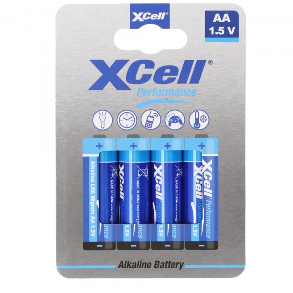 Pile XCell Alcaline Mignon, AA, LR6, emballage écologique, blister de 4