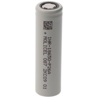 Batterie Li-ion Molicel INR18650-P26A, 2600mAh 35A, 3,6V - 3,7V non protégée, dessus plat, dimensions 65x18,45mm