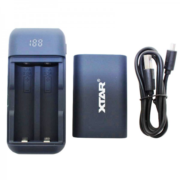 2x chargeur rapide USB et banque d'alimentation pour batterie Li-ion 18650 avec capacité max. Longueur 65mm