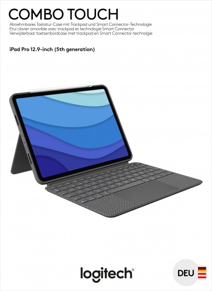 Logitech Keyboard Combo Touch, Smart Connector, gris pour Apple iPad Pro 12.9&quot;, Gen.5/6, Trackpad, DE, Vente au détail