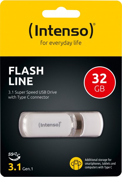 Intenso USB 3.1 OTG Stick 32 Go, Flash Line, blanc Type-C, (R) 70 Mo/s, blister de vente au détail
