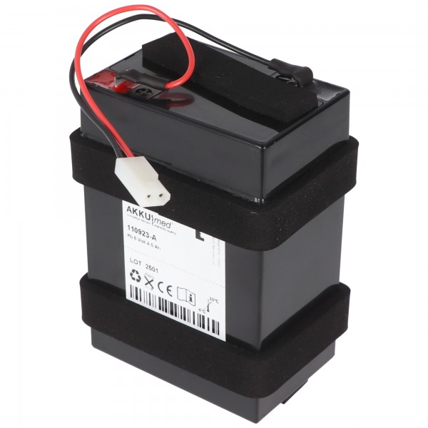 Batterie au plomb adaptée au moniteur de signes vitaux Welch Allyn (VSM) série 300 / Spot 420 / 42NOB / 53NTB / 53NTL / 63NTB (501-0015-01) type 4200-84 - 6.0 volt 4,5 Ah conforme CE